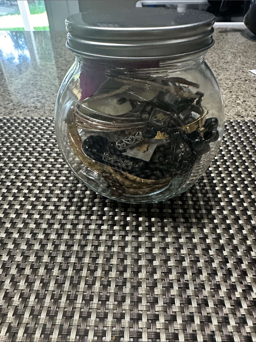 Clear Glass Jar with Silver Lid - Jewelry Storage